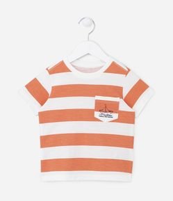Camiseta Infantil com Listras e Bolsinho - Tam 1 a 5 anos