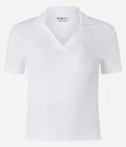 Blusa Polo Cropped em meia malha e Manga Curta