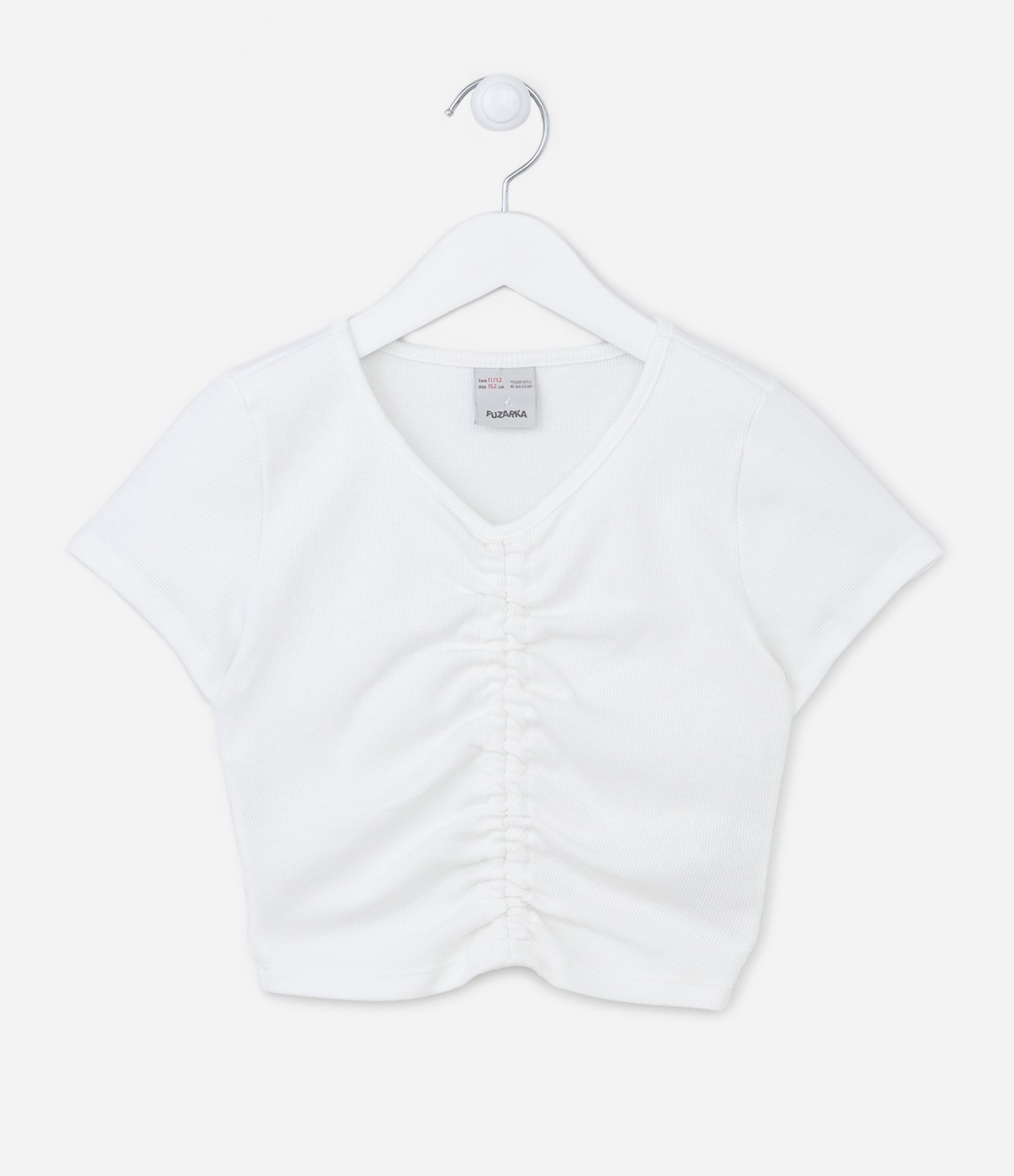 Blusa Cropped Infantil com Franzidinho Frontal - Tam 5 a 14 Anos Branco 1