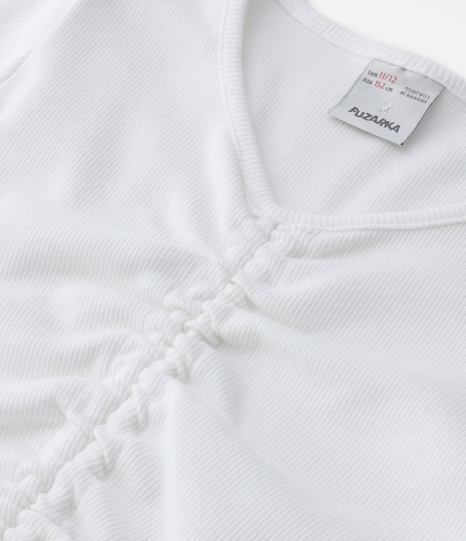 Blusa Cropped Infantil com Franzidinho Frontal - Tam 5 a 14 Anos Branco 4