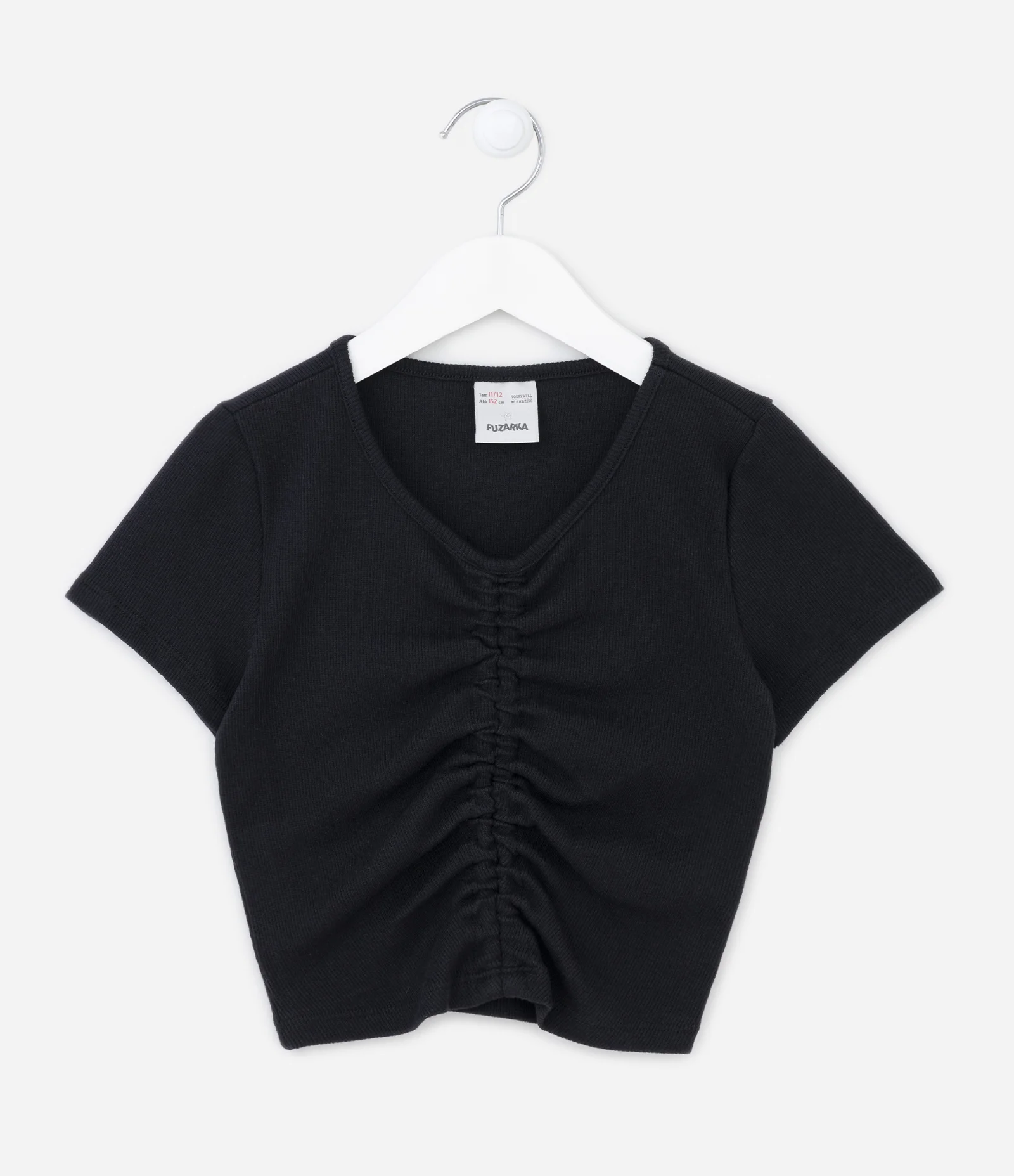 Blusa Cropped Infantil com Franzidinho Frontal - Tam 5 a 14 Anos Preto 1