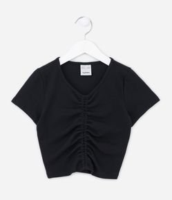 Blusa Cropped Infantil com Franzidinho Frontal - Tam 5 a 14 Anos