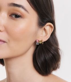 Kit 03 Brincos em Metal com Pedrinhas Coloridas em Acrílico