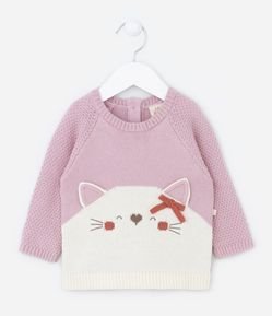 Blusão Infantil com Botões e Estampa de Bichinho com Orelhinhas - Tam 0 a 18 meses