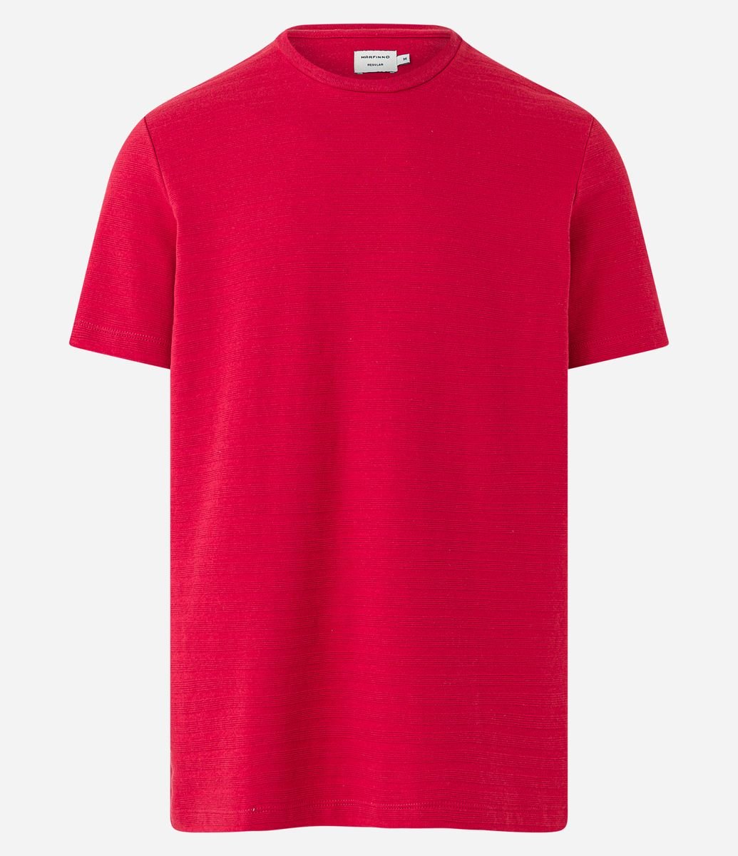Camiseta Regular em Algodão com Textura de Listras Vermelho