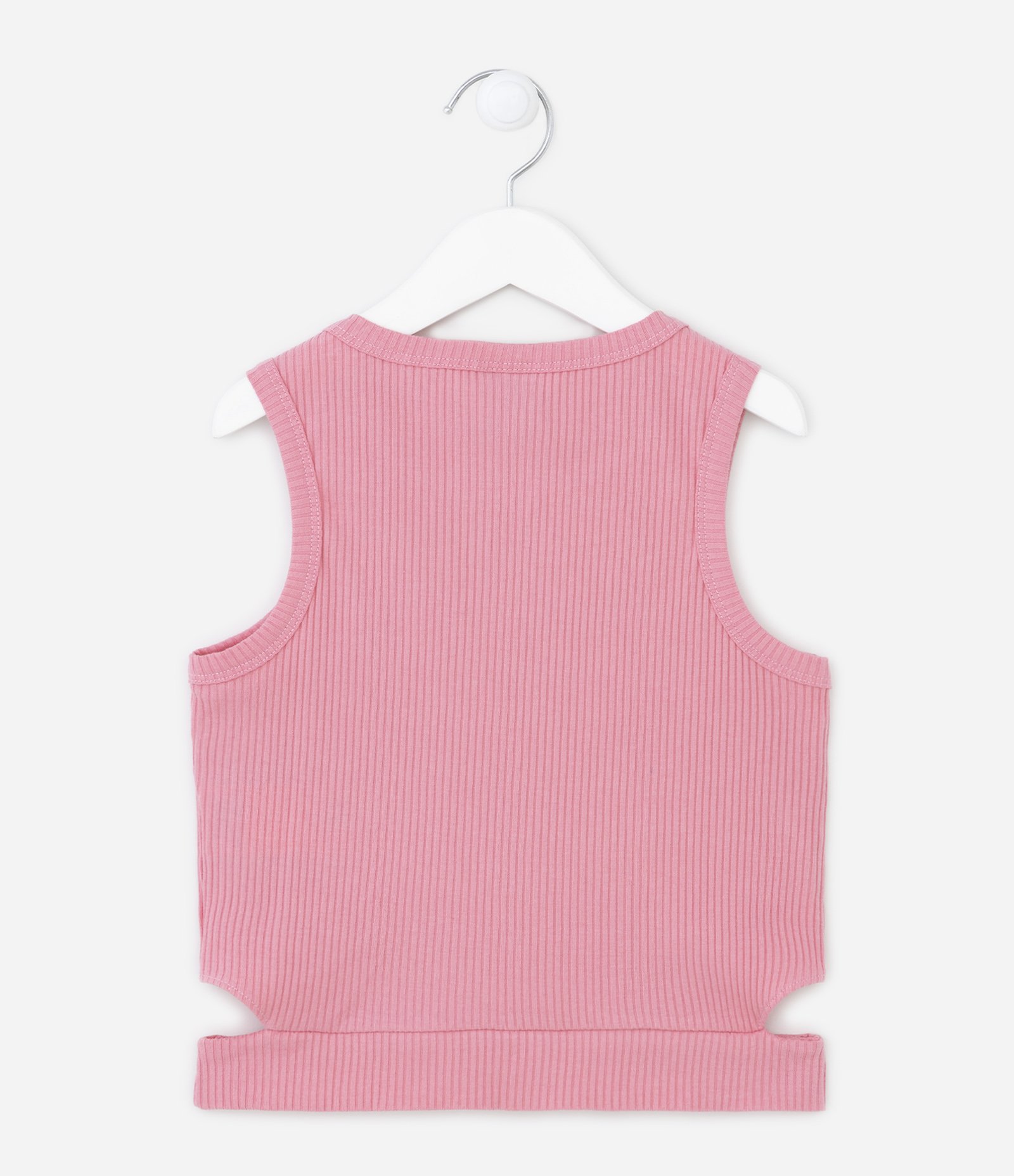Regata Cropped Infantil Canelada com Recortes Laterais - Tam 5 a 14 anos Rosa 2
