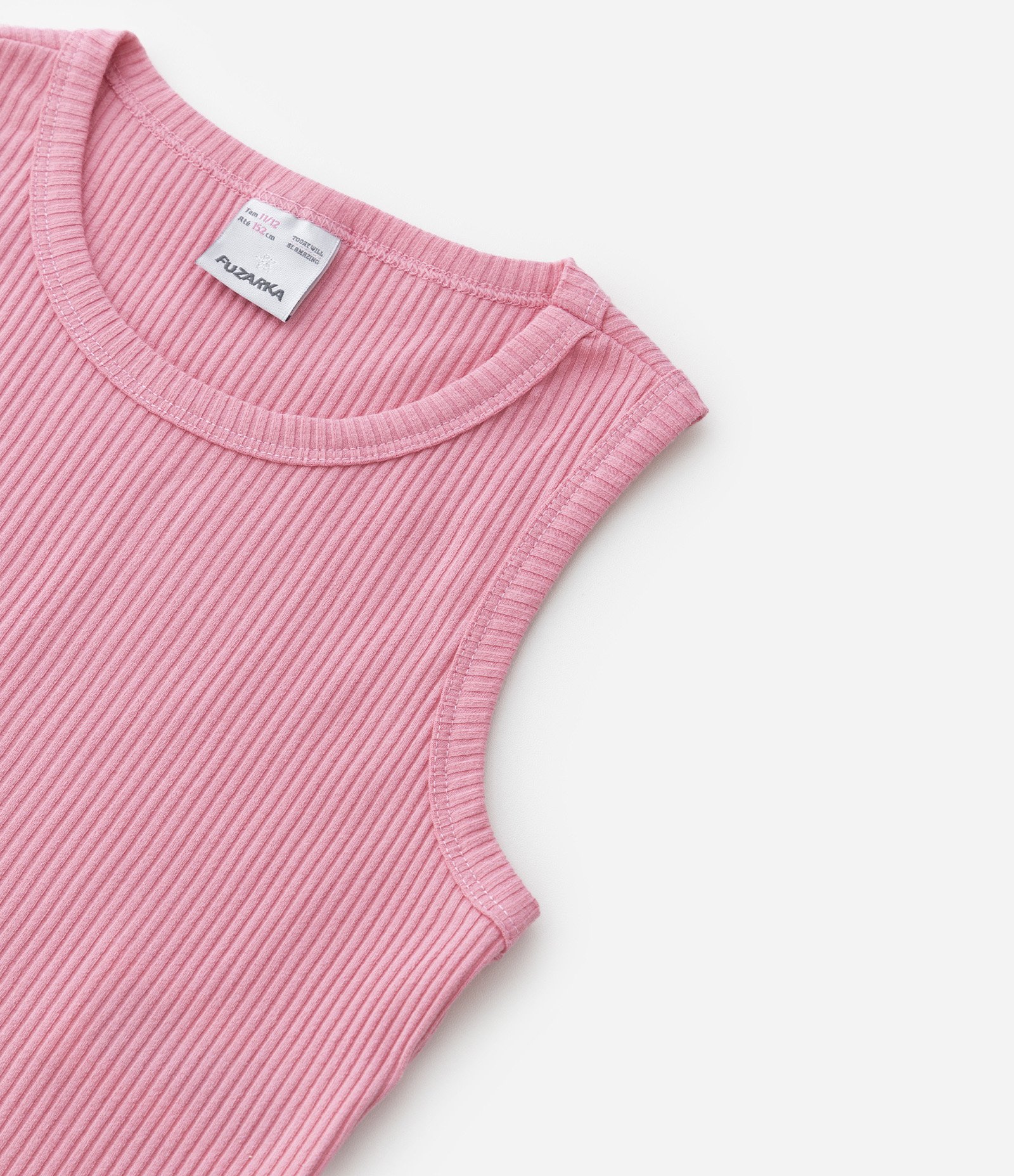 Regata Cropped Infantil Canelada com Recortes Laterais - Tam 5 a 14 anos Rosa 5