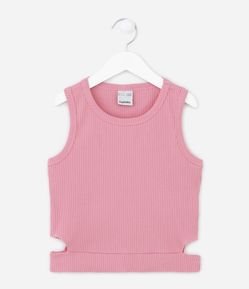 Regata Cropped Infantil Canelada com Recortes Laterais - Tam 5 a 14 anos