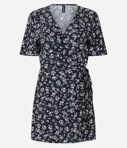 Macaquinho em Viscose Floral Liberty com Decote Transpassado