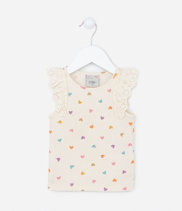 Blusa Regata Infantil com Babadinho e Estampa Corações - Tam 1 a 5 Anos