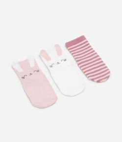 Kit 03 Meias em Algodão com Estampa Coelhinha - Tam 0 a 12 meses