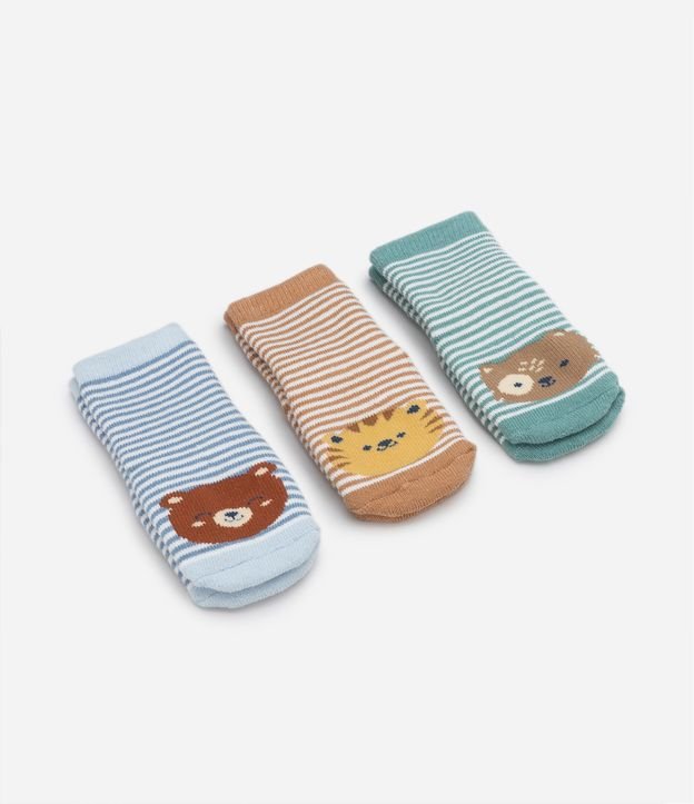 Kit 03 Meias Infantis com Estampa de Bichinhos - Tam 0 a 12 meses