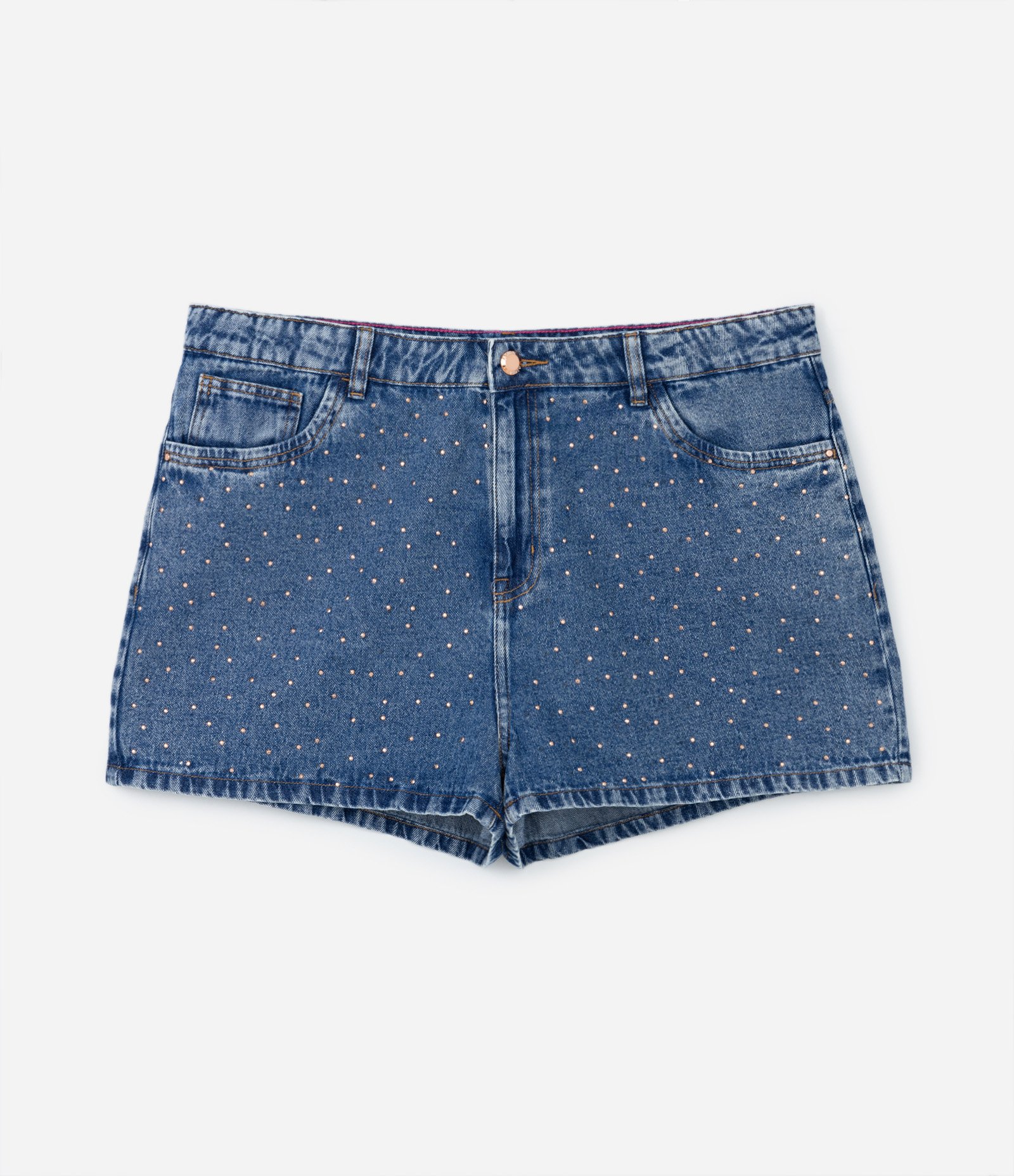 Short Mom Jeans com Aplicação de Strass na Parte Frontal Curve & Plus Size Azul 7
