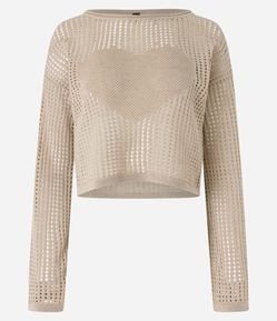 Blusa em Tricô com Ponto Aberto e Coração Frontal