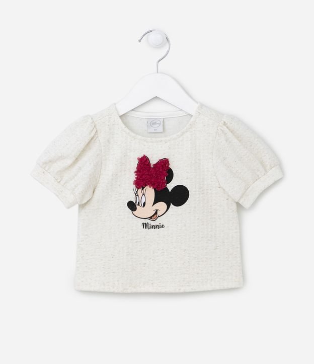 Blusa Cropped Infantil com Estampa Minnie e Manga Bufante - Tam 2 a 6 Anos