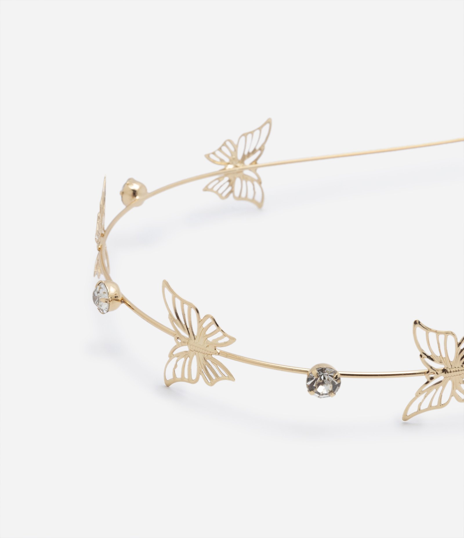 Kit com Tiara e Presilhas em Metal com Formato de Borboletas Dourado 2