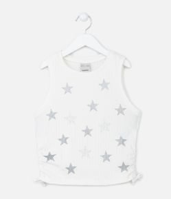 Blusa Regata Infantil Texturizada com Estrelas Brilhosas - Tam 5 a 14 anos