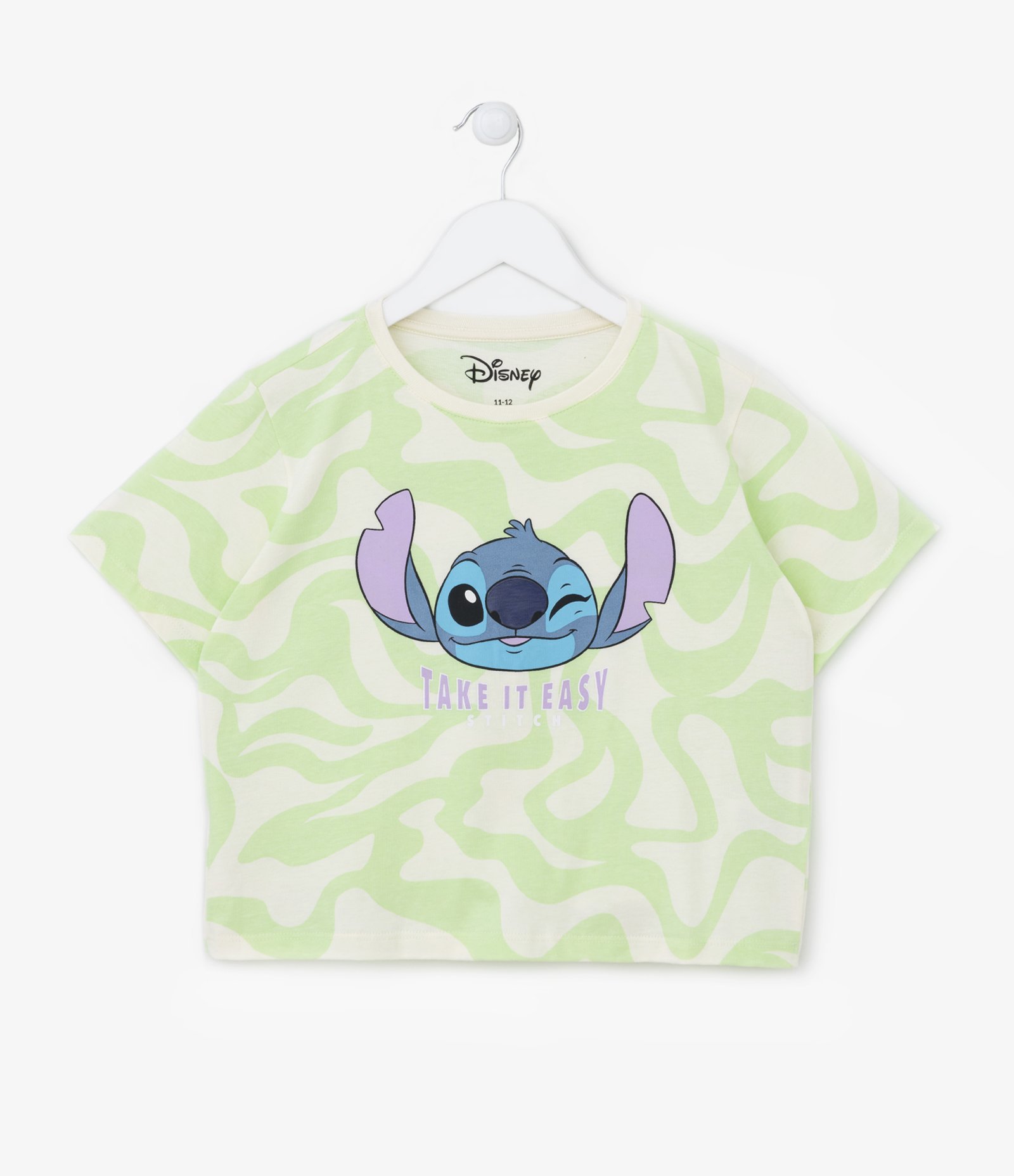 Camiseta Cropped Infantil com Estampa do Stitch - Tam 5 a 14 anos Verde 1