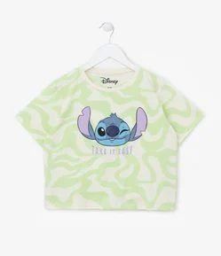 Camiseta Cropped Comfort Infantil Estampa Stitch - Tam 5 a 14 anos
