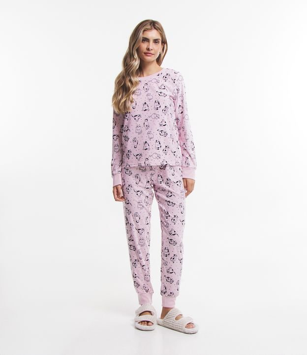 Pijama Longo em Plush com Estampa de Gatinhos