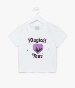 Camiseta Cropped Infantil com Bordados e Strass- Tam 5 a 14 anos