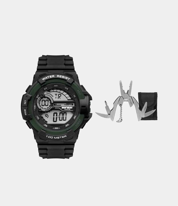Kit Relógio Mormaii Digital com Pulseira em Silicone e Caixa em Poliuretano MO3660AD K8V - Cor: Preto - Tamanho: U