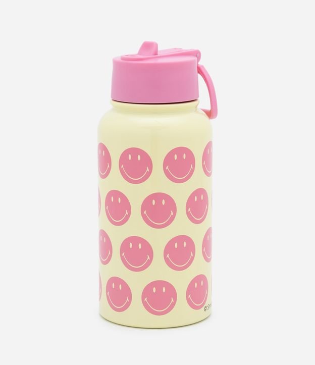 Garrafa Térmica com Canudo e Estampa de Smileys 500ml