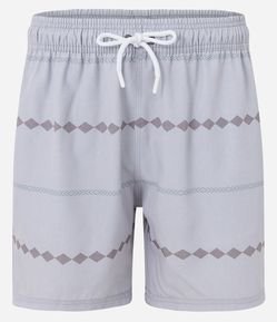 Bermuda de Banho em Microfibra com Estampa de Listras Étnicas