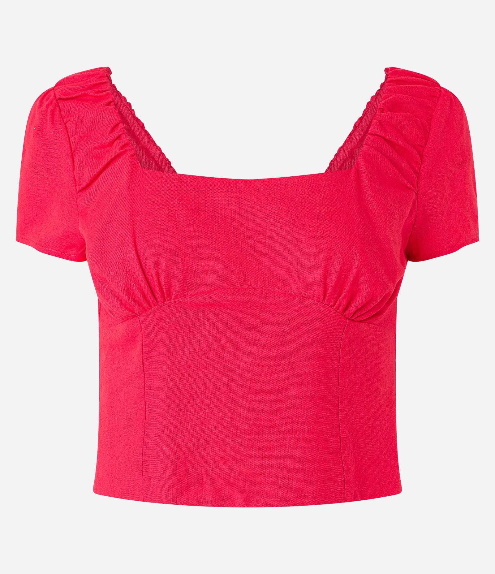 Blusa em Linho com Franzido nos Ombros e Lastex nas Costas Vermelho 5