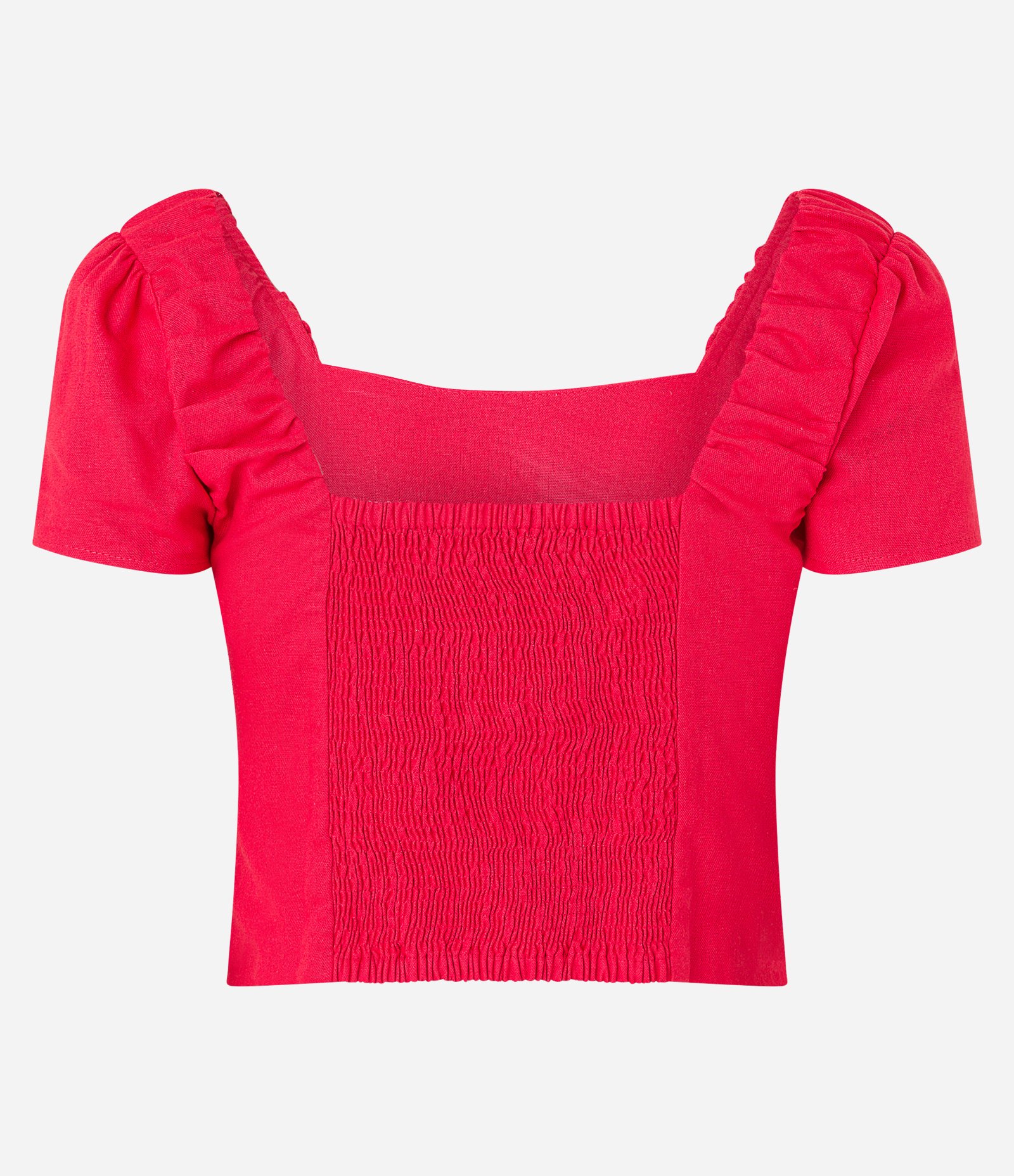 Blusa em Linho com Franzido nos Ombros e Lastex nas Costas Vermelho 7