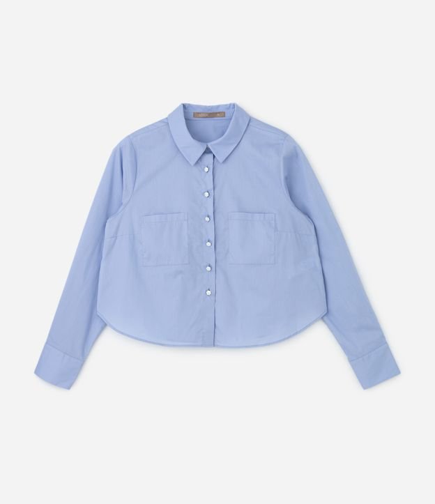 Camisa em Tricoline com Bolsos e Botões com Strass Curve & Plus Size Azul 6