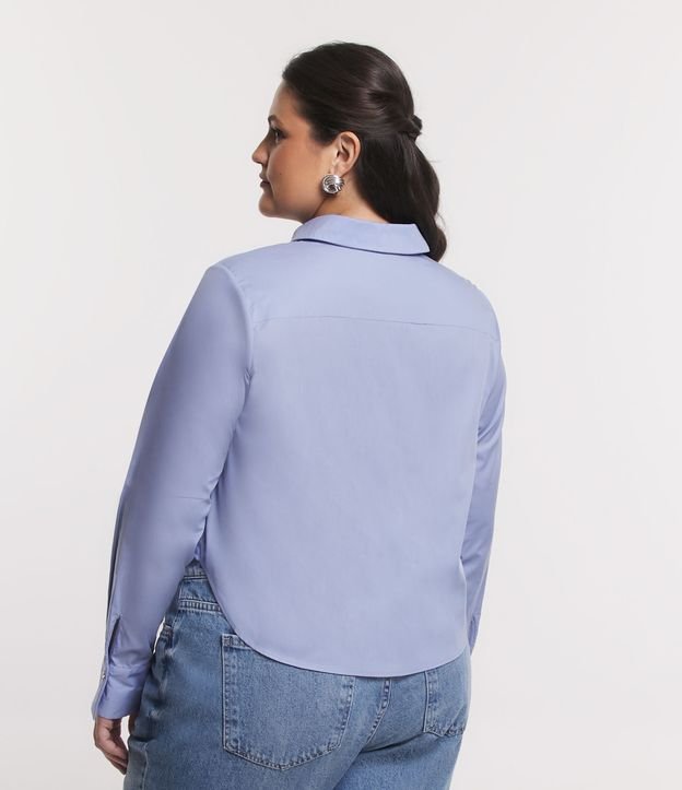 Camisa em Tricoline com Bolsos e Botões com Strass Curve & Plus Size Azul 3