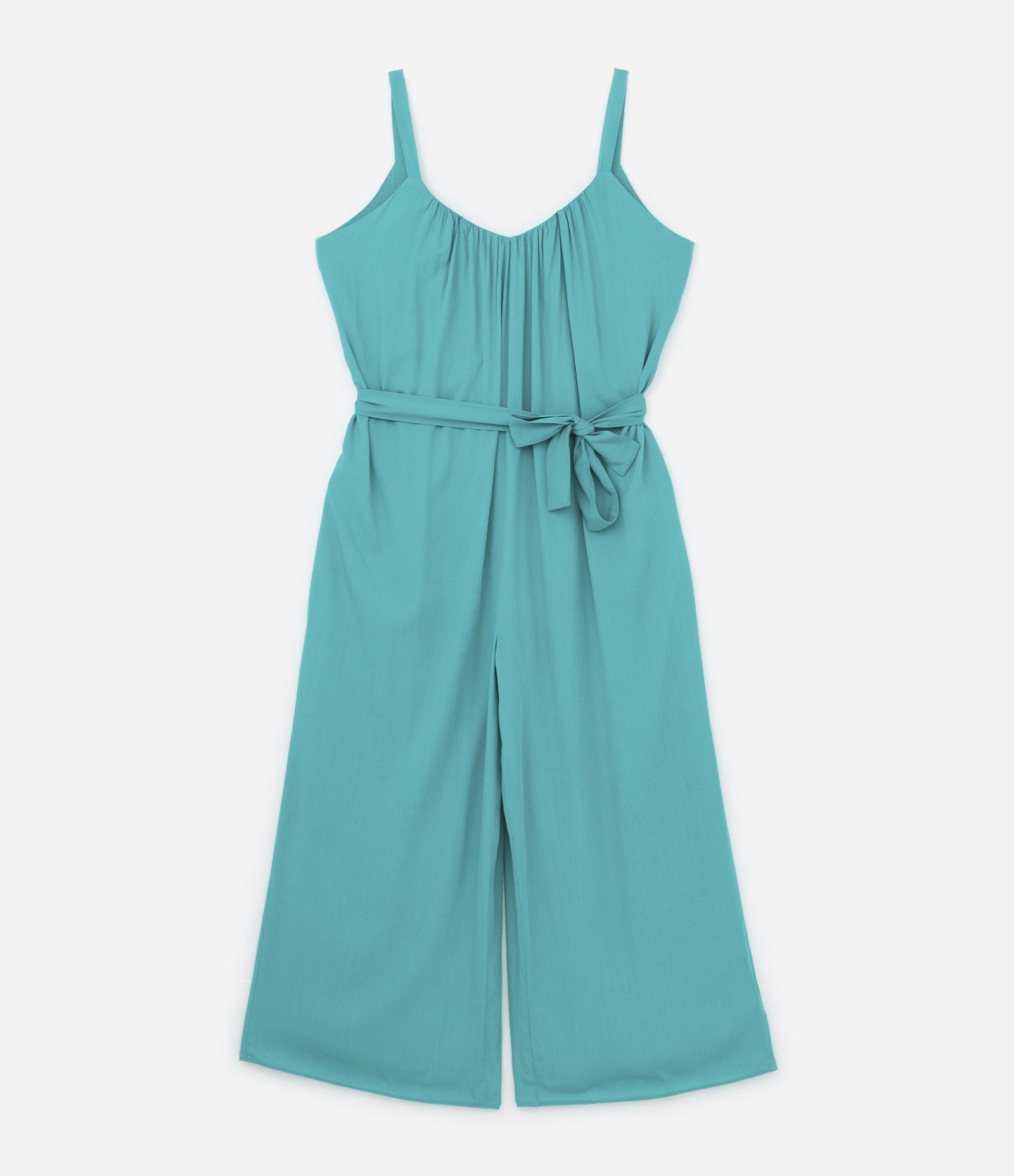 Macacão Longo em Viscose com Amarração na Cintura Curve & Plus Size Verde 5