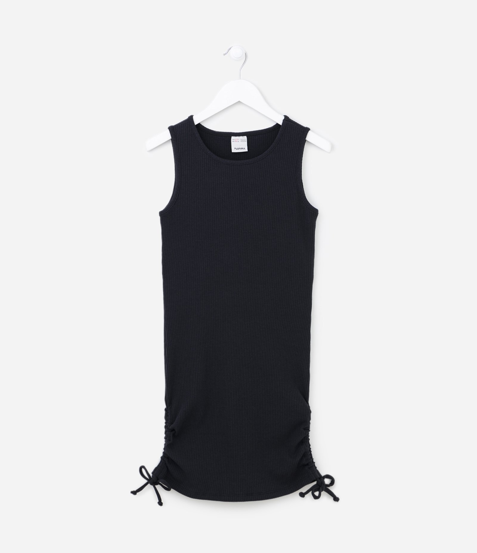 Vestido Infantil Canelado com Franzido nas Laterais - Tam 5 a 14 anos Preto 1