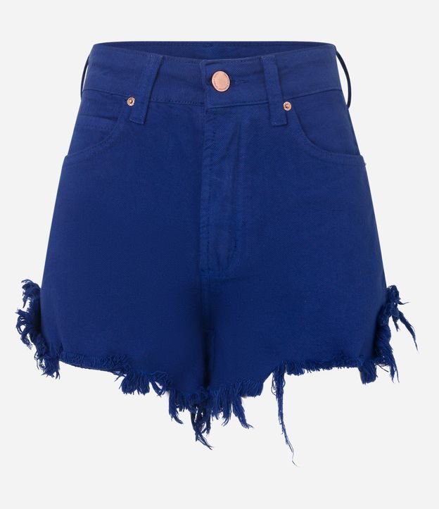 Short Hotpants em Jeans com Bolsos e Barra Desfeita Azul 5