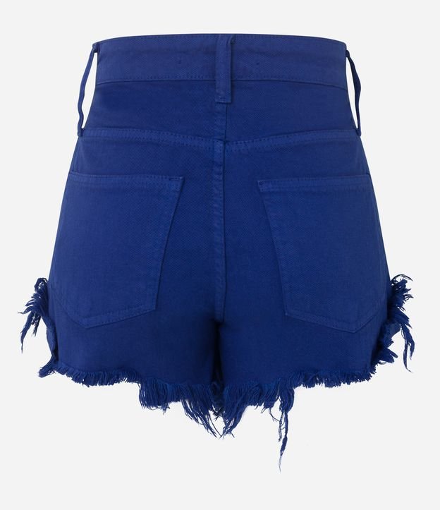 Short Hotpants em Jeans com Bolsos e Barra Desfeita Azul 6