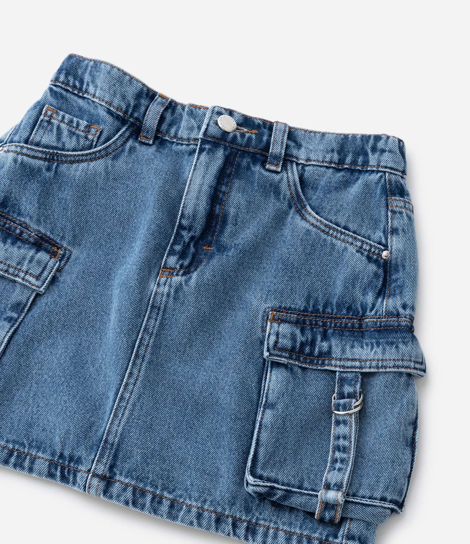 Saia Infantil Jeans com Bolsos Cargo e Fivelinhas - Tam 5 a 14 Anos Azul 5