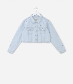 Jaqueta Curta Infantil em Jeans com Bolinhas Coloridas - Tam 5 a 14 Anos