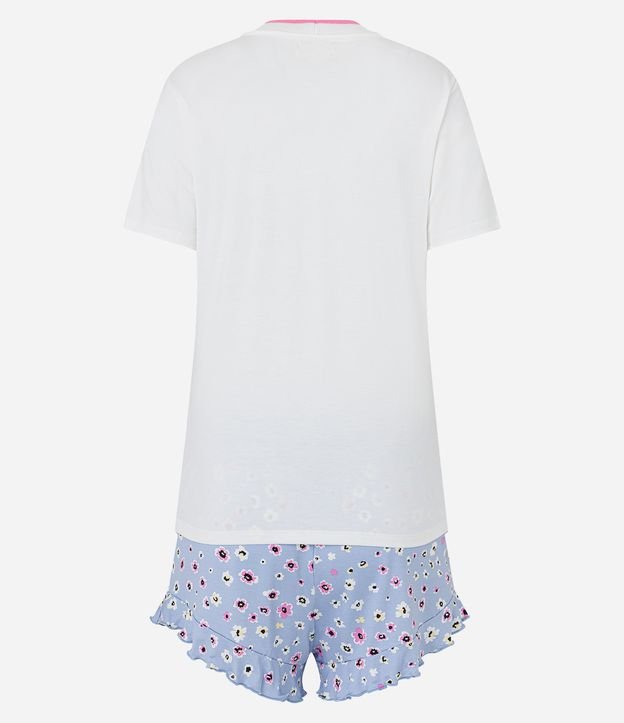 Pijama Curto em Viscolycra com Babadinho e Estampa Floral Branco/ Azul 7