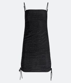 Vestido Curto de Alça em Meia Malha Metalizada com Laços na Barra