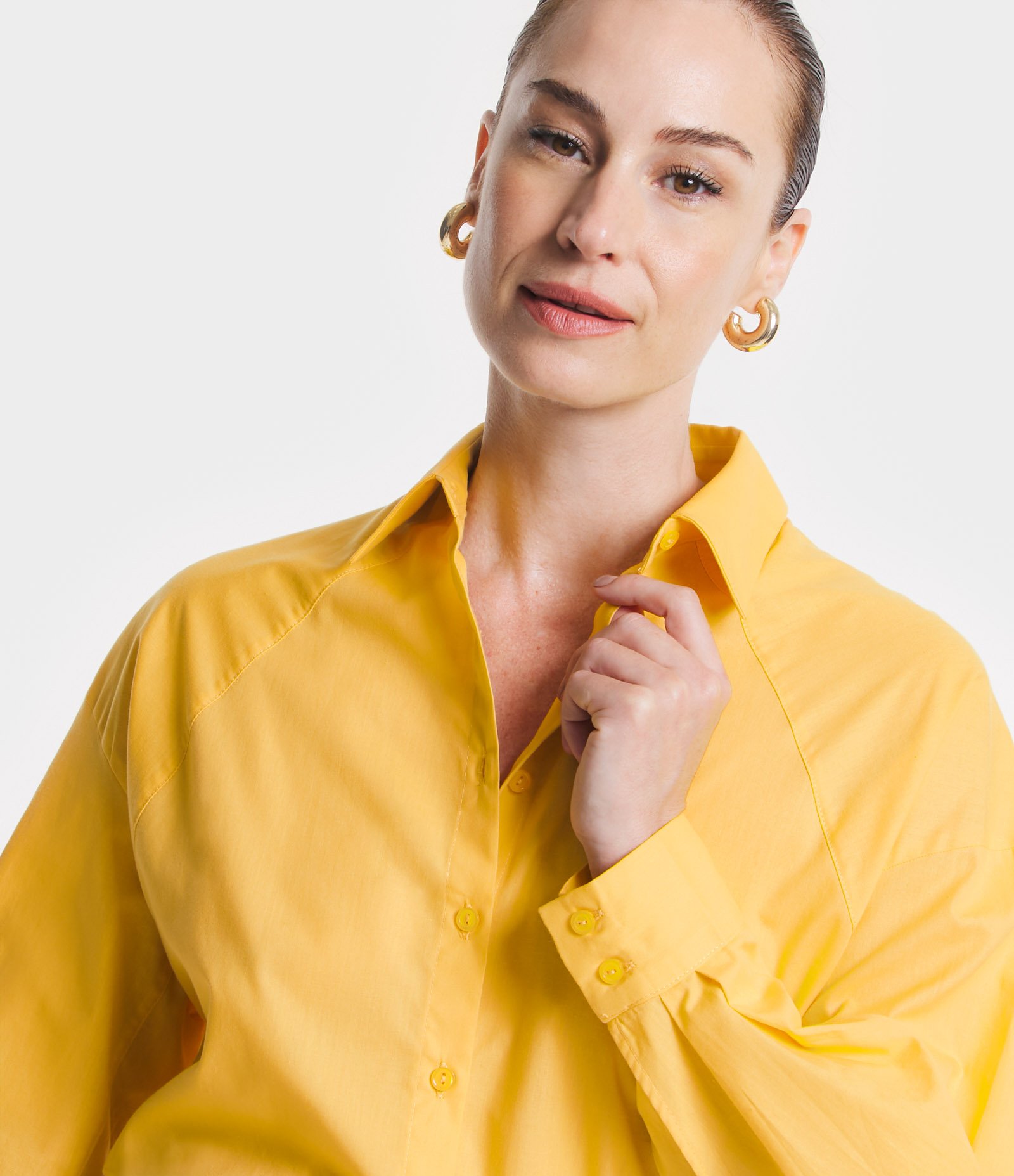 Camisa Oversized em Tricoline com Mangas Amplas Amarelo 3