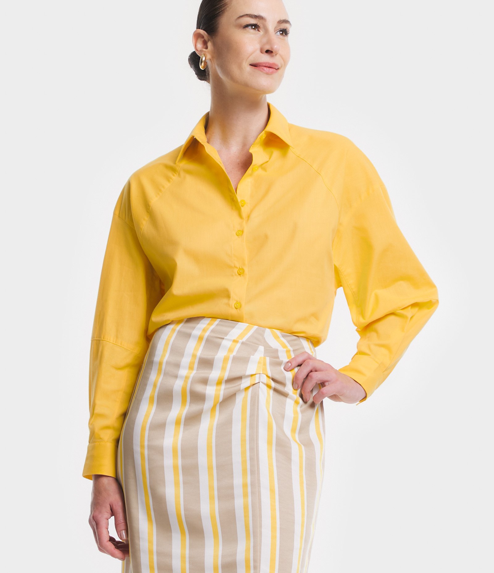 Camisa Oversized em Tricoline com Mangas Amplas Amarelo 4