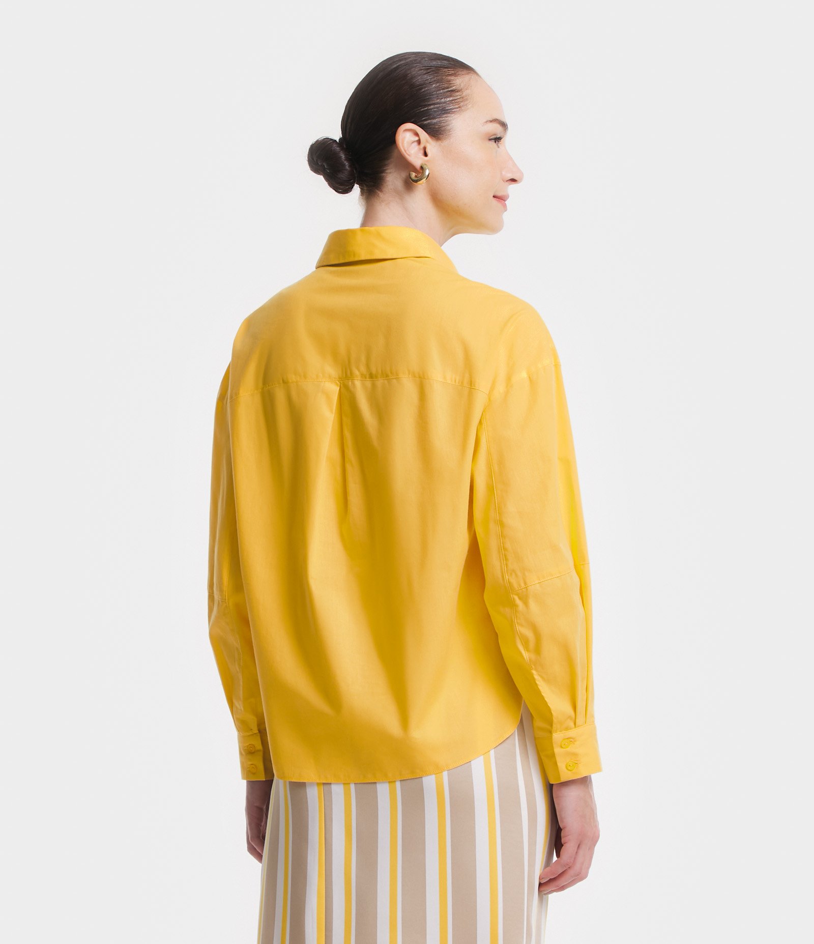 Camisa Oversized em Tricoline com Mangas Amplas Amarelo 5