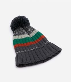 Gorro Infantil com Estampa de Listras e com Pompom