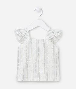 Blusa Regata Infantil em Laise com Estampa Listrada e Textura Vazada - Tam 1 a 5 Anos