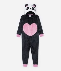 Pijama Jumper Infantil em Fleece com Capuz de Panda e Brilhos - Tam 2 a 10 anos