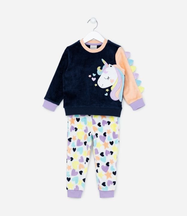 Pijama Infantil Longo em Fleece com Bordado de Unicórnio - Tam 1 a 4 anos