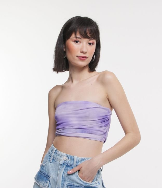 Blusa Cropped em Tule com Estampa Efeito Manchado