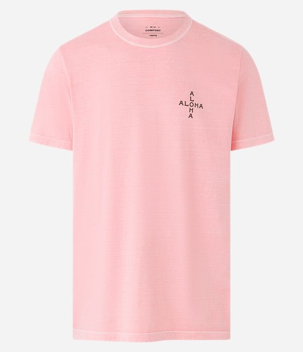 Camiseta Comfort Estonada em Meia Malha com Estampa Aloha e Coqueiros Rosa Claro 6