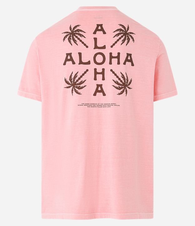 Camiseta Comfort Estonada em Meia Malha com Estampa Aloha e Coqueiros Rosa Claro 7
